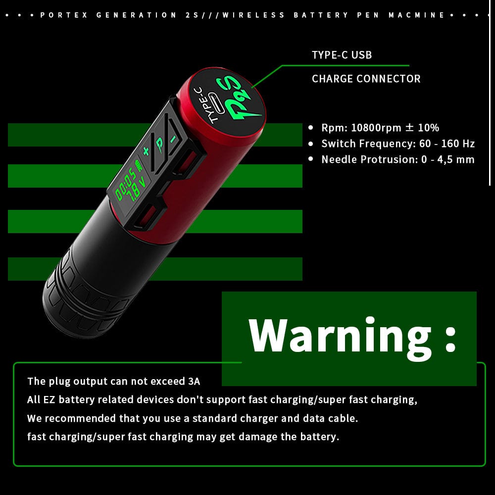 EZ Portex Generation 2S (P2S)3.5mm Wireless Battery Tattoo Pen Machine - EZTATTOO